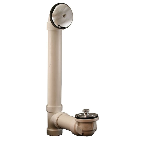 Chrome Plated One-Hole Lift and Turn Bath Waste Kit, Standard Full Kit, White Plastic